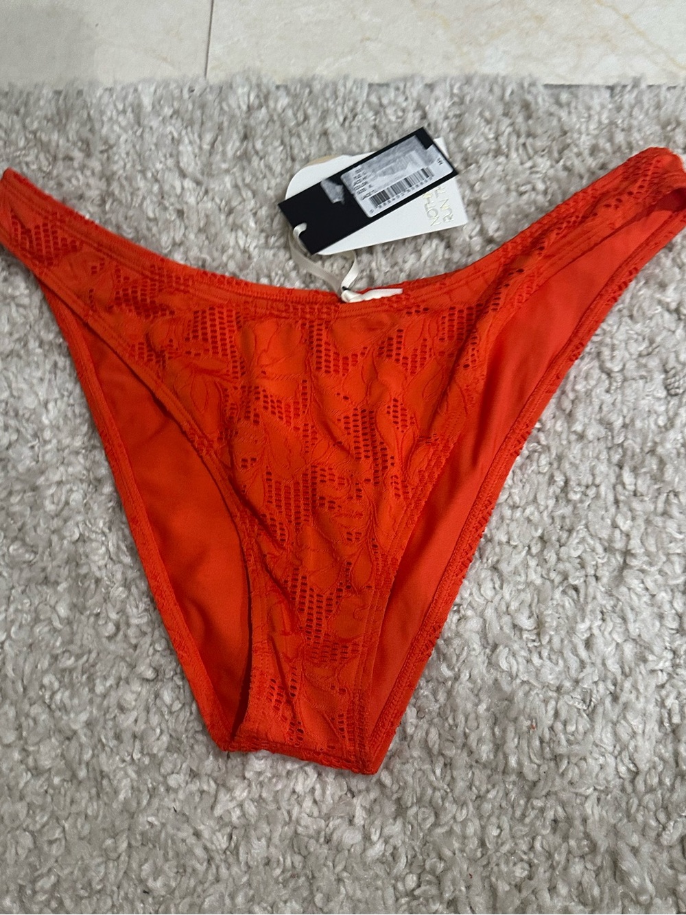 NWT Gianni Bini Bright Orange High Cut Textured Bikini Bottom Size XL